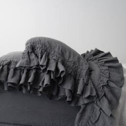 Linen Duvet Cover Set . Rustic Style Ruffled Duvet Cover & Pillowcases. France Linen Bedding Set - thumbnail 2