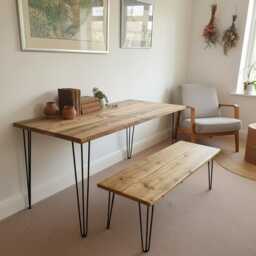 Handmade Reclaimed Wood Dining Table Set Rustic Kitchen With Benches Uk-Made Hairpin Legs Solid Furniture