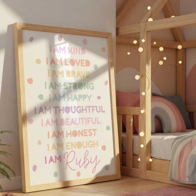 Girls Personalised Affirmation Print, Rainbow Prints, Bedroom Decor, Wall Art, Positive Prints, Nursery, Motivational - image 1