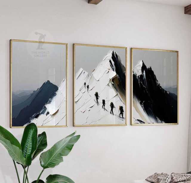 Set Of 3 Mountain Climbing Posters, Abstract Alpine Wall Art Prints, Adventure Hiking Home Decor - image 1