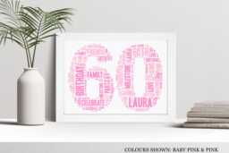 Personalised 60Th Word Art Print, Custom Wall Framed Picture Birthday Gift, For Him, Her, Men, Women, Husband, Wife Nl - thumbnail 1
