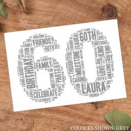 Personalised 60Th Word Art Print, Custom Wall Framed Picture Birthday Gift, For Him, Her, Men, Women, Husband, Wife Nl - thumbnail 3