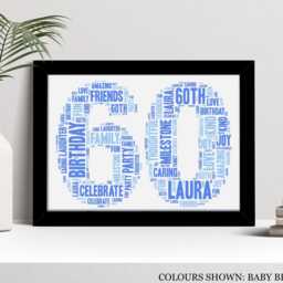 Personalised 60Th Word Art Print, Custom Wall Framed Picture Birthday Gift, For Him, Her, Men, Women, Husband, Wife Nl - thumbnail 2