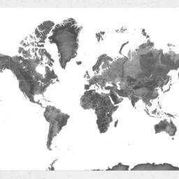 Map Of The World & Black White With Countries Wall Art Print Poster, Carte Du Monde For Travel Gifts, Earth Topographic Maps - thumbnail 3