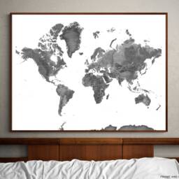 Map Of The World & Black White With Countries Wall Art Print Poster, Carte Du Monde For Travel Gifts, Earth Topographic Maps - thumbnail 2