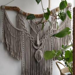 Gray Large Macrame Backdrop, Extra Large Wall Hanging With Tassels, Mural, Wall Decor, Home Decor, Housewarming Gift - thumbnail 3