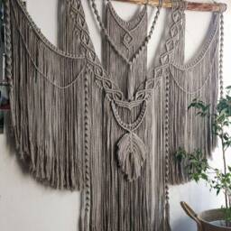 Gray Large Macrame Backdrop, Extra Large Wall Hanging With Tassels, Mural, Wall Decor, Home Decor, Housewarming Gift - thumbnail 2