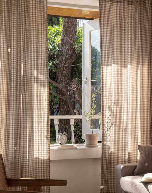 Plaid Brown Gingham Curtains Farmhouse Buffalo Checkered Panel Cotton Window Drapes Natural Linen Check Curtain Living Room Kitchen Set Of2 - image 1