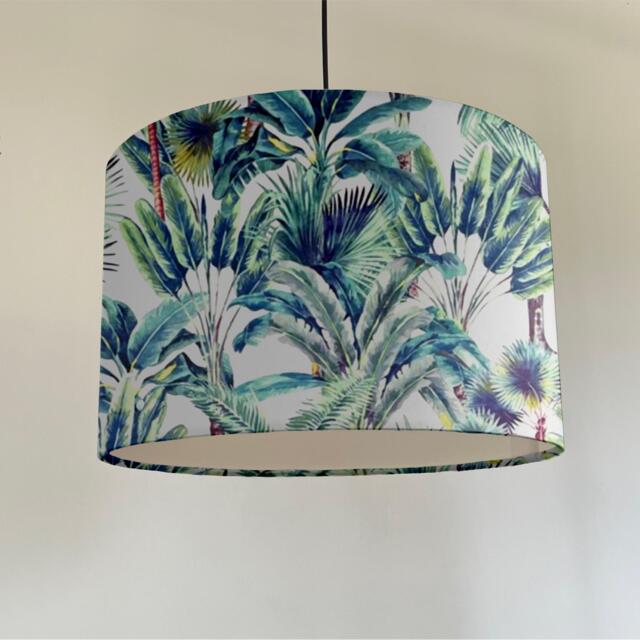 Tropical Palm Trees Velvet Drum Lampshade/Ceiling Shade With A White Lining - image 1
