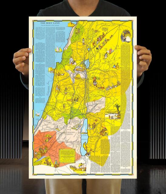 The Holy Land From The Patriarchs To Paul's Journeys, 1941, Pictorial Map Of Israel, Old Biblical Poster, Historic Sites, New Testament - image 1