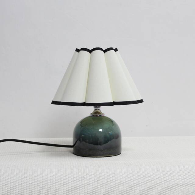 Handmade Beige Fabric Table Lamp With Dark Green Ceramic Base-6# - image 1