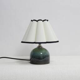 Handmade Beige Fabric Table Lamp With Dark Green Ceramic Base-6#