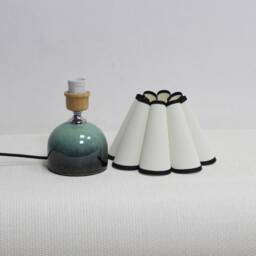 Handmade Beige Fabric Table Lamp With Dark Green Ceramic Base-6# - thumbnail 3