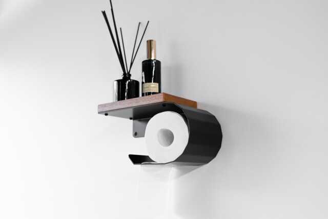 Oak Toilet Paper Holder With Shelf, Handmade Bathroom Decor - image 1