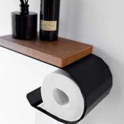 Oak Toilet Paper Holder With Shelf, Handmade Bathroom Decor - thumbnail 2