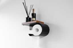 Oak Toilet Paper Holder With Shelf, Handmade Bathroom Decor