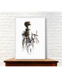 Geisha Art Poster, Minimalist Artwork, Sumi-E, Ink Painting, Maiko Poster - thumbnail 1