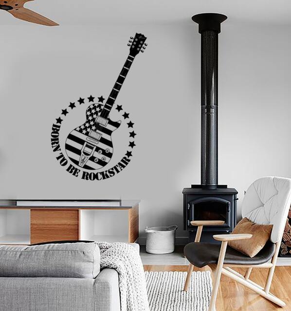 Wall Vinyl Music Guitar Rock Us Flag Guaranteed Quality Decal Mural 1697Dz - image 1