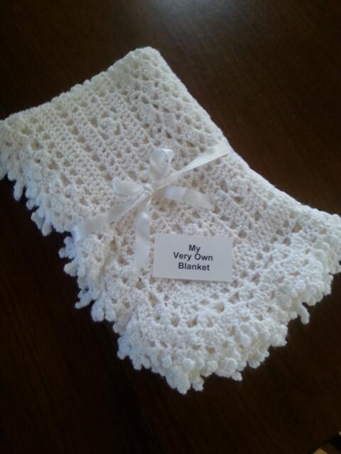 White Lace Hand Crocheted Baby Blanket - image 1