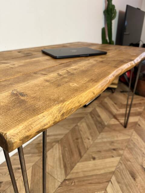 For??t Waney Live Edge Industrial Rustic Hairpin Leg Desk Table Handcrafted With Solid Wood - image 1