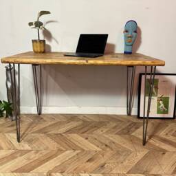 For??t Waney Live Edge Industrial Rustic Hairpin Leg Desk Table Handcrafted With Solid Wood - thumbnail 2