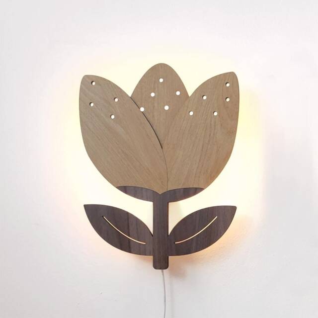 Tulip Flower Night Lamp Kids, Wooden Lamp, Boho Theme Decor, Kids Night Light, Birthday Gift, Kids Lamp, Nursery Decor - image 1