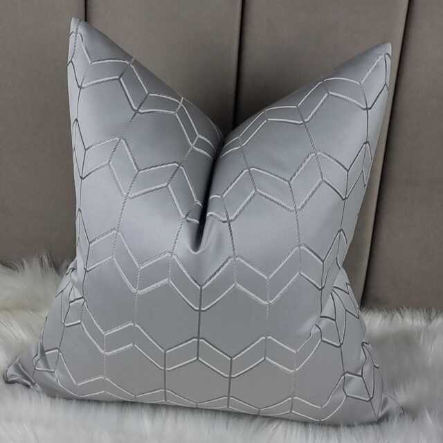 John Lewis & Partners Filmore Fabric Cushion Cover Silver Designer High Quality Satin Polyester Geometric - image 1