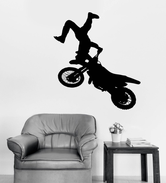 Wall Vinyl Decal Silhouette Motorcycle Sport Motocross Freestyle Teen Room Decor - #2470Dn - image 1