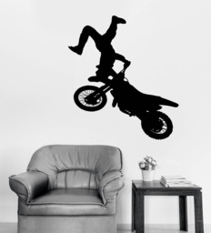Wall Vinyl Decal Silhouette Motorcycle Sport Motocross Freestyle Teen Room Decor - #2470Dn - thumbnail 1