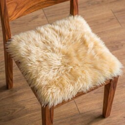 Square Sheepskin Seat Cushion - Elegant Round Wool Pad For Chairs, Luxe Home & Office Decor Comfort - thumbnail 3