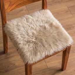 Square Sheepskin Seat Cushion - Elegant Round Wool Pad For Chairs, Luxe Home & Office Decor Comfort - thumbnail 2