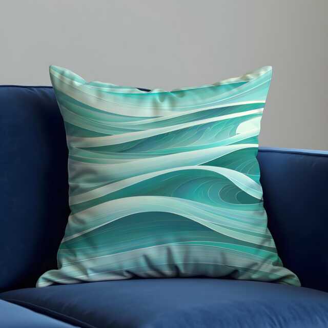 Abstract Teal Cushion Cover, Modern Wave Pattern Pillow Case, Soft Decorative Throw Sofa Accent Home Decor - image 1