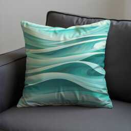 Abstract Teal Cushion Cover, Modern Wave Pattern Pillow Case, Soft Decorative Throw Sofa Accent Home Decor - thumbnail 2