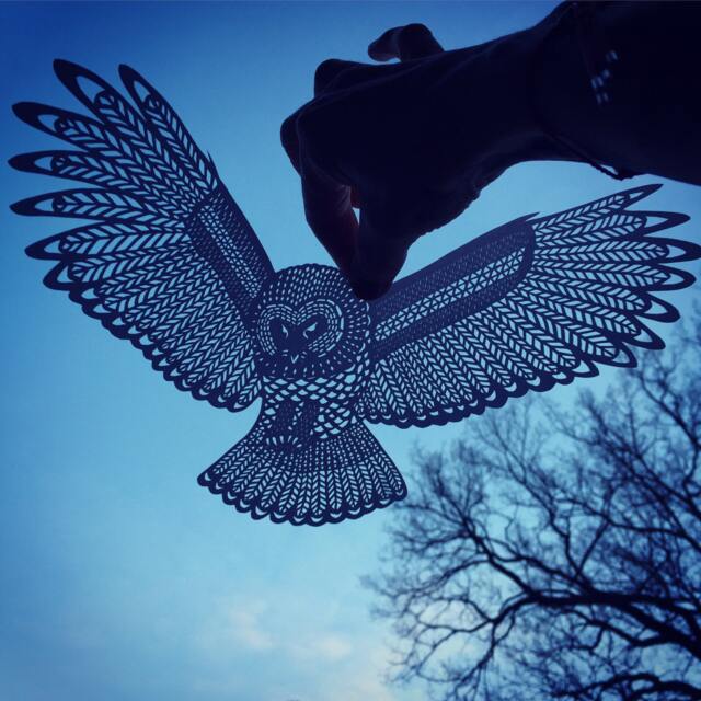 Papercut Owl - Beautiful Detailed Owl Cut From Pearl White Paper - image 1