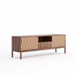 Walnut Sideboard, Mid Century Modern Tv Stand, Inlaid Wood Doors