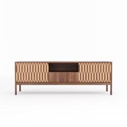 Walnut Sideboard, Mid Century Modern Tv Stand, Inlaid Wood Doors - thumbnail 2
