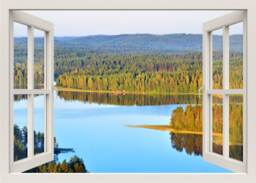 Lake Wall Decal, Mural, Sticker, Nature Trees Decal 3D Window View Home Decor Living Room