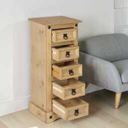Solid Pine Narrow 5 Drawer Chest Rustic Farmhouse Storage Cabinet - thumbnail 2