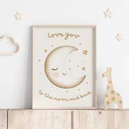 Love You To The Moon & Back Print, Nursery Wall Art, Playroom Decor, Gift For New Baby, Neutral Children's Bedroom Art - thumbnail 3