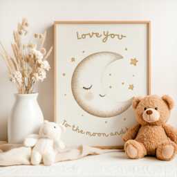 Love You To The Moon & Back Print, Nursery Wall Art, Playroom Decor, Gift For New Baby, Neutral Children's Bedroom Art - thumbnail 1