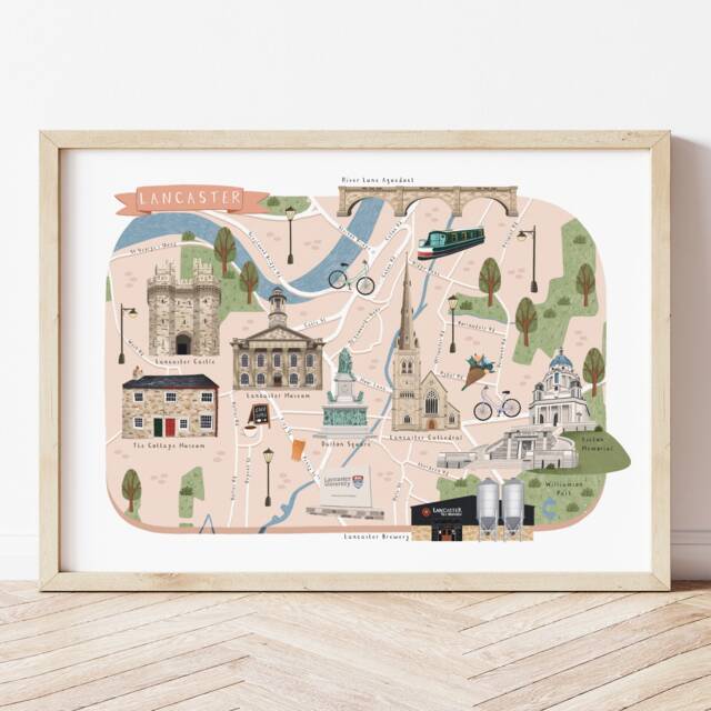 Lancaster Map, Illustrated Map Of Lancaster, Print, Art, Travel, Poster, Gift, Lancashire - image 1