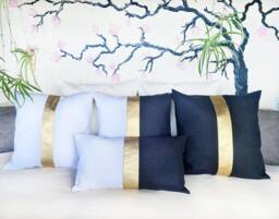 Gold Faux Leather Color Block Pillow Cover Modern Scandinavian Linen
