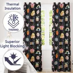 Easter Chick Bunny Carrot Rainbow Black Starry Background Seamless Pattern Readymade Eyelet Ring Top Thermal 100% Blackout Curtains - thumbnail 3