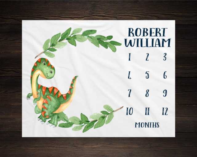 Dinosaur Milestone Blanket Monthly Growth Tracker Soft Fleece Baby Shower Gift Newborn Watch Me Grow Boy - image 1