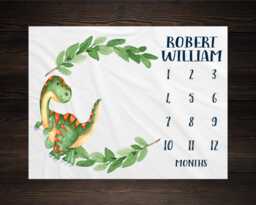 Dinosaur Milestone Blanket Monthly Growth Tracker Soft Fleece Baby Shower Gift Newborn Watch Me Grow Boy - thumbnail 1