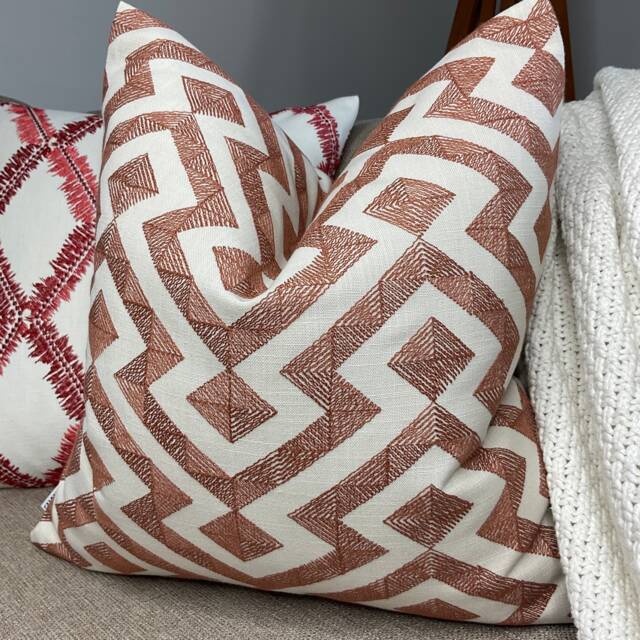 Graphic Cushion Cover, Geometric Pillow Sham John Lewis Meeko Furnishing Fabric, Orange Handmade in UK - image 1