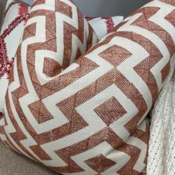 Graphic Cushion Cover, Geometric Pillow Sham John Lewis Meeko Furnishing Fabric, Orange Handmade in UK - thumbnail 3