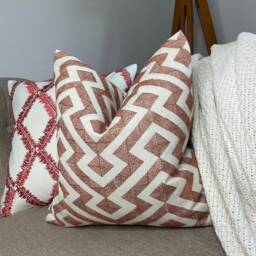 Graphic Cushion Cover, Geometric Pillow Sham John Lewis Meeko Furnishing Fabric, Orange Handmade in UK - thumbnail 2