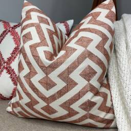 Graphic Cushion Cover, Geometric Pillow Sham John Lewis Meeko Furnishing Fabric, Orange Handmade in UK - thumbnail 1