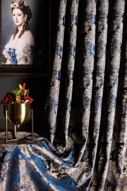 Navy Blue Paisley Curtains Custom Size Drapes - image 1
